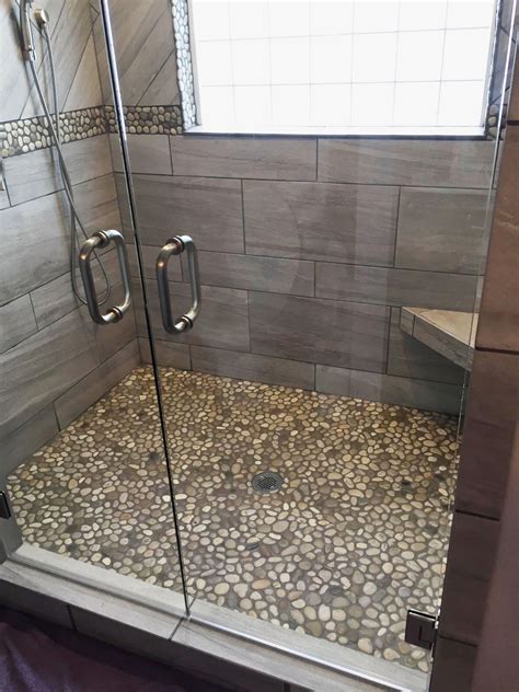 Bali Cloud Pebble Tile Shower Floor and Border with Dark Grout # ...
