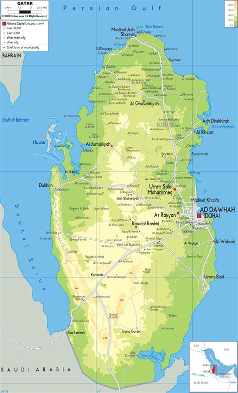 Physical Map of Qatar - Ezilon Maps