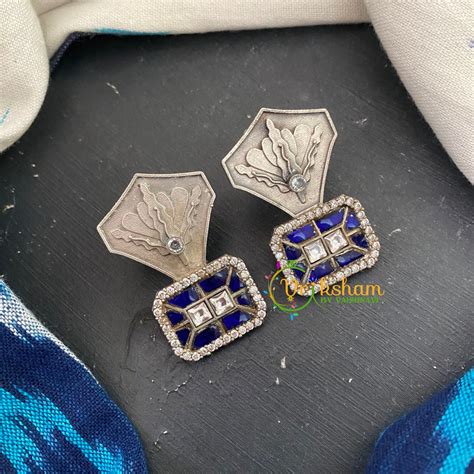 Dark Blue Silver Look Alike Designer Studs -S495 – vrikshamindia