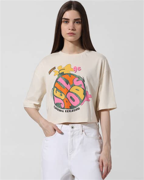 Beige Printed Boxy Fit T-shirt