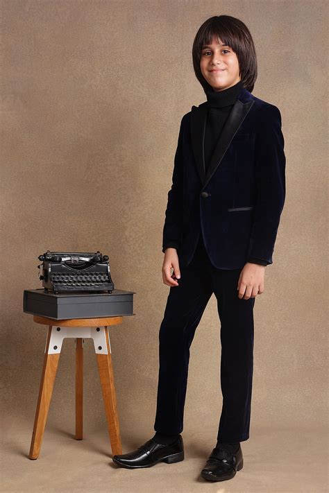 Kids Boys Navy Blue Velvet 2 Piece Suit Set | One Friday World