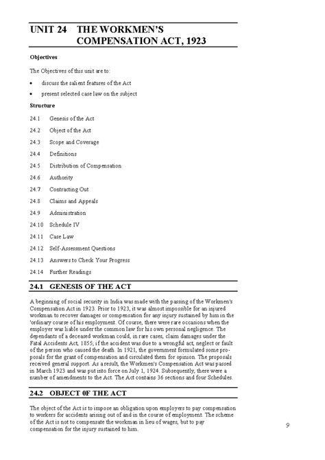 Unit-24 - Gggg - The Workmen’s Compensation Act, 1923 UNIT 24 THE ...