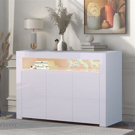Buy White Buffet Cabinet, High Gloss Kitchen Sideboard Cupboard with ...