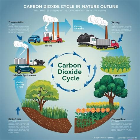 自然界における二酸化炭素排出量交換 (CO2 Emissions Exchange in Nature) の循環を示す概要図 - 輸送工場の ...