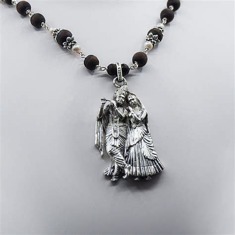 Pearl Tulasi Mala With a Radha Krishna Pendant. – Arts of Devotion