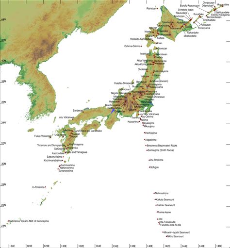 NATIONAL CATALOGUE OF THE ACTIVE VOLCANOES IN JAPAN | LOCATION MAP