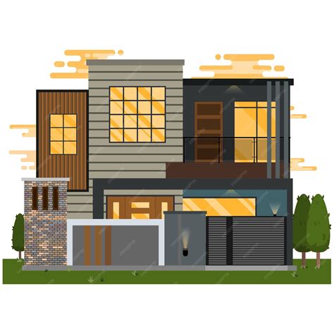 Premium Vector | Modern Minimalist Flat Roof Second Floor House Fence ...