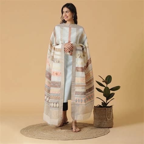 Buy Multi Stripe Geo Design Cotton Silk Dupatta Online | Shingora