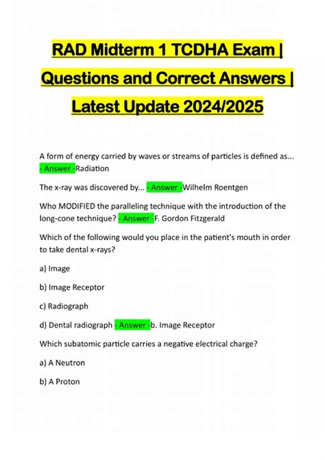 PACKAGE DEAL FOR TCDHA RAD EXAMS:::: QUESTIONS AND CORRECT ANSWERS ...