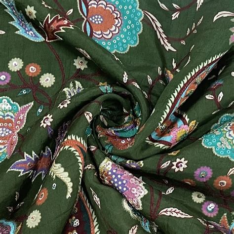 Buy Classic Olive Green Multicolor Sequence Dola Silk Fabric Online ...