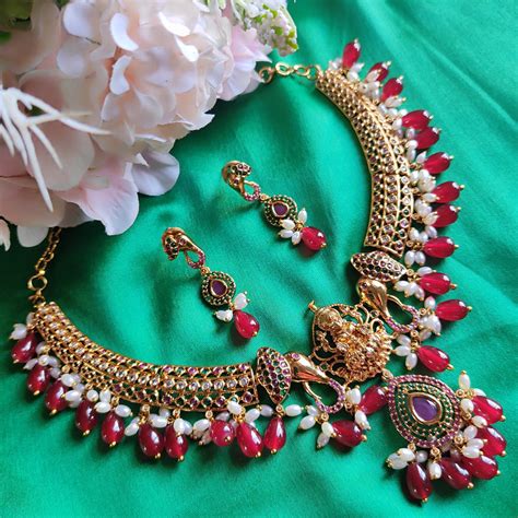 Red stones & Gold Plated Traditional Necklace Set – The Singari