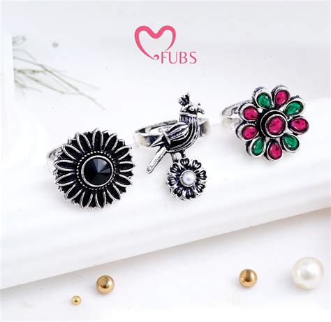 Set of 3 Jaipuri Oxidized Adjustable Rings – FUBS