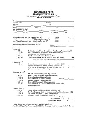 Fillable Online reoldsmuseum Registration form - R E Olds ...