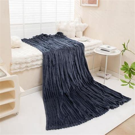 Dark Grey Striped Pattern Fleece AC Kambal for Double Bed | HOKIPO ...