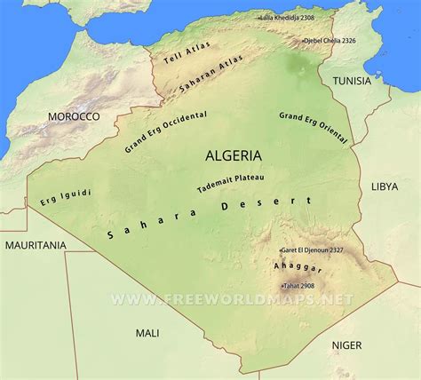 Physical map of algeria