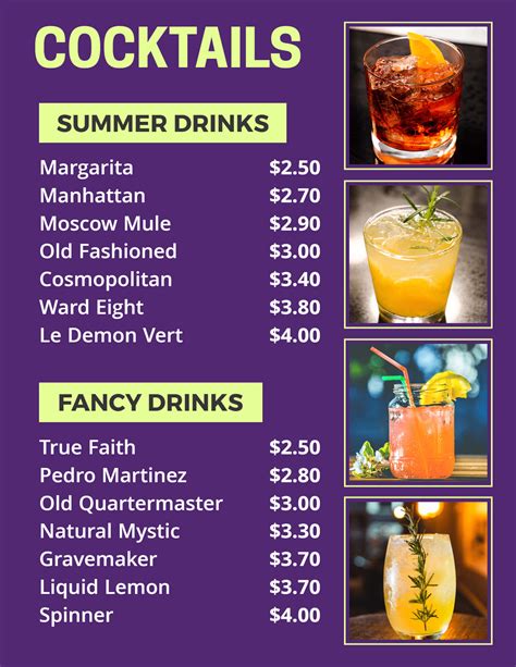 Image result for Cocktail Menu Template
