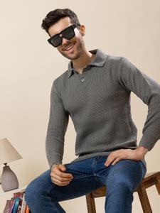 TYSORT Self Design Collared Neck Casual Men Grey Sweater - Buy TYSORT ...