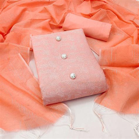Peach Paisley Printed Cotton Dress Material