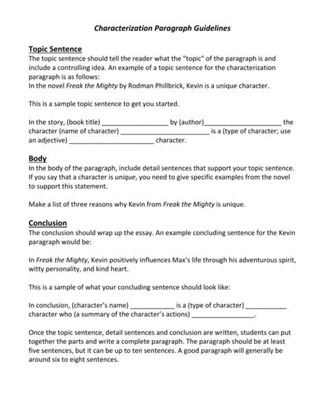 Image result for Characterization Paragraph Examples