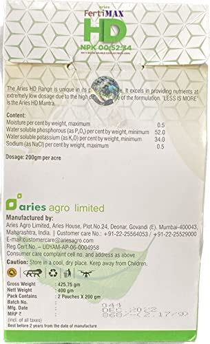 Aries Ferti Max HD NPK 0.52.34 100% Water Soluble Complex Fertilizers ...