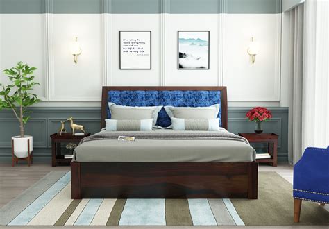 Ross Wooden Bed With Drawer Storage (Queen Size, Walnut Finish)