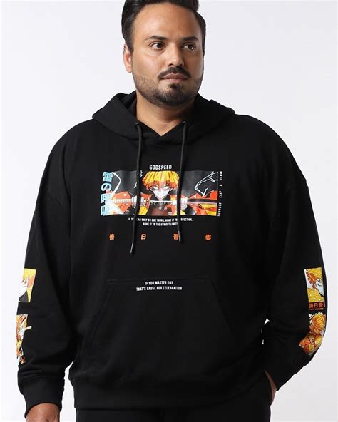 Buy Men's Black Zenitsu Graphic Printed Oversized Plus Size Hoodies ...
