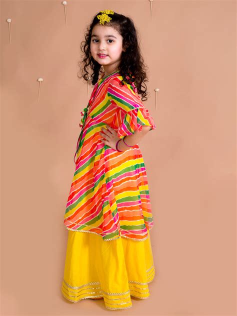 Buy Girls Yellow Orange Geometric Kurta Online