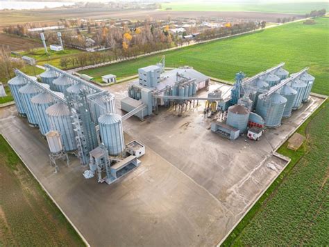 Drone flight over a large agroindustrial complex and barrels of grain ...