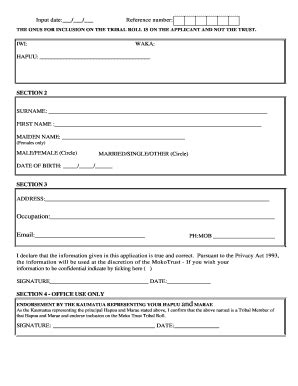 Fillable Online ngatimanuhiri iwi Input date: / / Reference number: THE ...