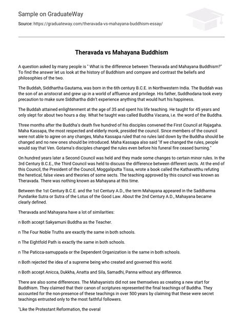 ⇉Theravada vs Mahayana Buddhism Compare and Contrast Essay Example ...