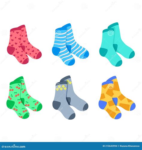 Vector Set Of Colored Bright Pairs Of Socks. Socks With Different ...