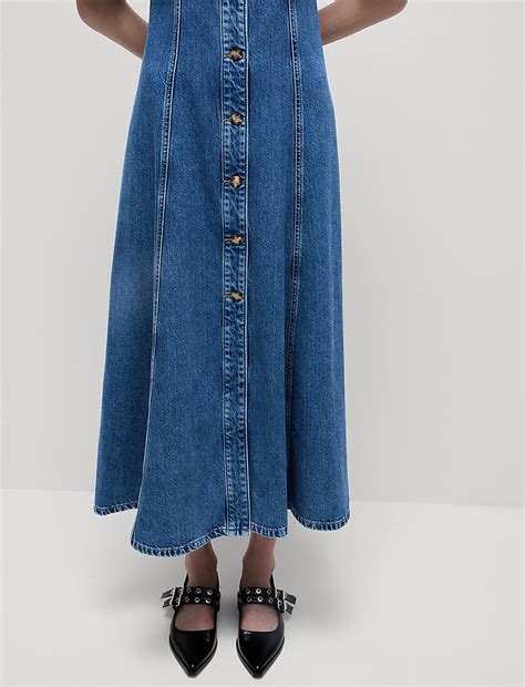 Buy Denim V-Neck Button Through Midi Skater Dress at Marks & Spencer