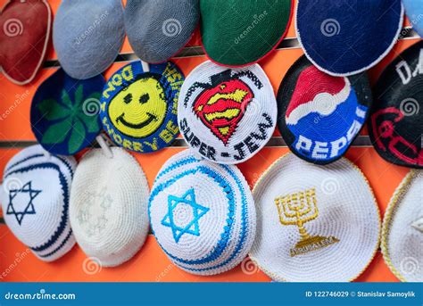 JERUSALEM, ISRAEL - APRIL 2017: Kippahs Yarmulkes Jewish Hats Co ...