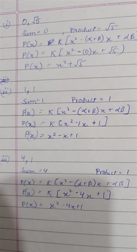 2. Find a quadratic polynomial each with the given numbers as the sum ...