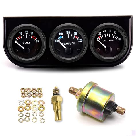 ARTILAURA 52mm 3 in1 Car Auto Gauge Kit (Volt Meter+Water Temp+Oil Pressure Meter) Stainless ...