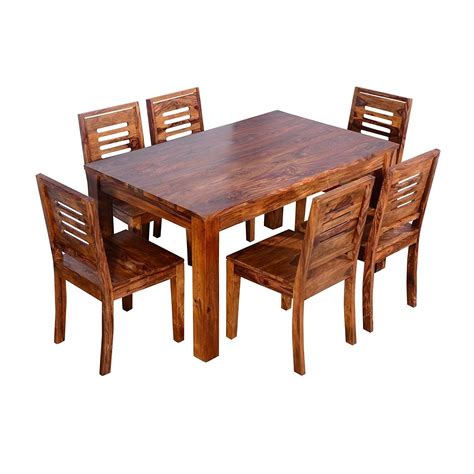 Sheesham Wood Dining Table Set with 6 Chairs for Living Room (Natural ...