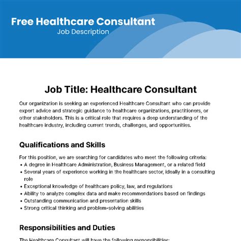 Free Healthcare Consultant Job Description Template to Edit Online