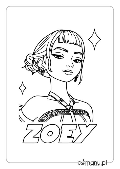 Zoey Huntrix w eleganckiej stylizacji – kolorowanka PDF do druku