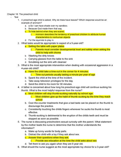 PEDS Review - practice questions peds - Chapter 18: The preschool child ...