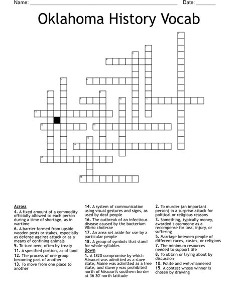 Oklahoma History Vocab Crossword - WordMint