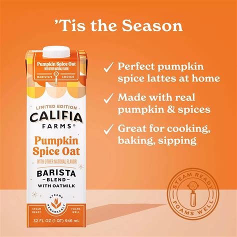 Califia Farms Dairy Free Oat Milk Barista Blend Liquid Coffee Creamer ...