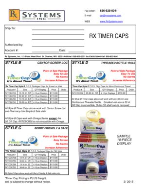 Fillable Online Rx Timer Cap All Styles 030115 w pic.xls Fax Email ...