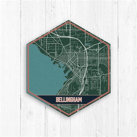 Bellingham Washington Hexagon Street Print, Bellingham City Map ...