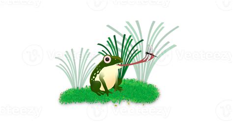 Green frog eat insect, Cartoon frog of green reptile character eating ...