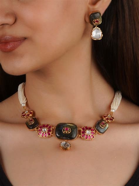 Multicolor Gold Plated Contemporary Necklace Set - PK-S278MD – Mortantra