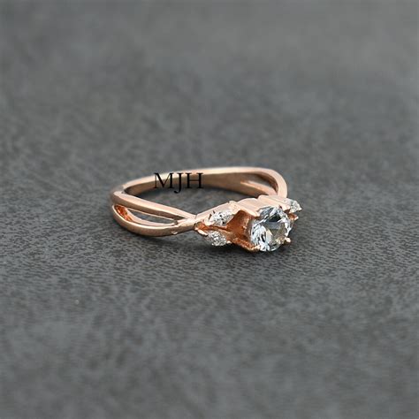 Buy Handmade Aquamarine Ring, Sterling Silver Rose Gold, March ...