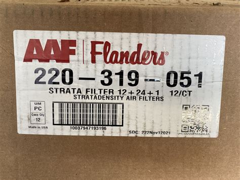 AAF Flanders 12x24x1 Strata Air Filters 220-319-051 MERV 1 (12 Filters ...