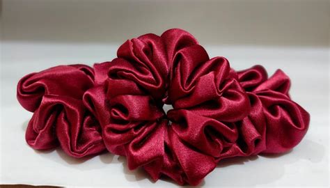 Premium Satin Hair Scrunchies, Red color, Hair Accessories for Women ...