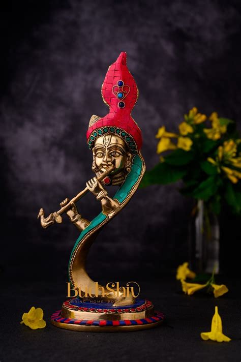 Buy Lord Krishna Brass Idol - Modern Design - Ideal Showpiece - 13.5 ...