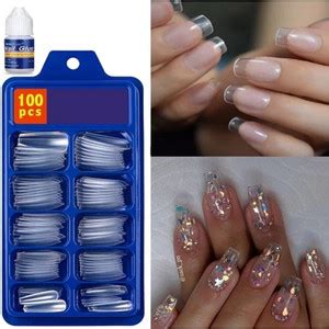 oceara Artificial Transparent Reusable Fake Nails Tips with Nail Glue ...